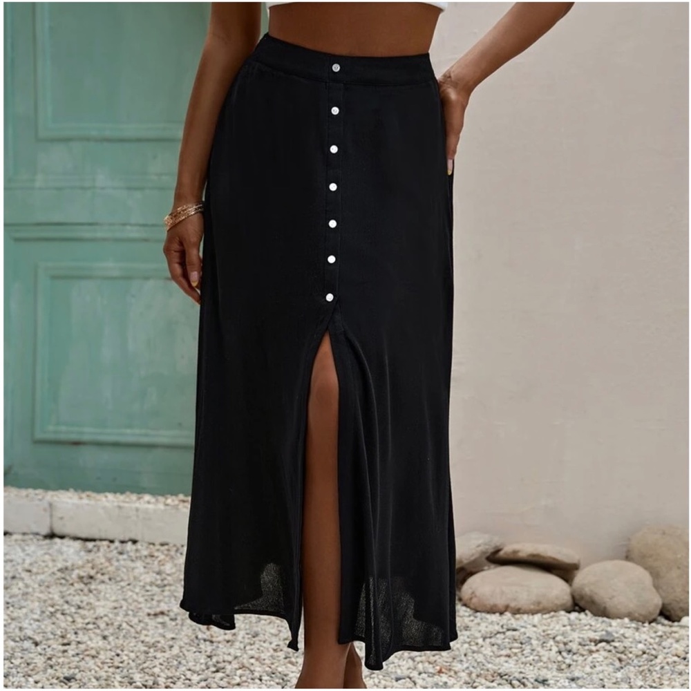 Boho Button up Work Office Casual Maxi Skirt - Picture 4 of 5